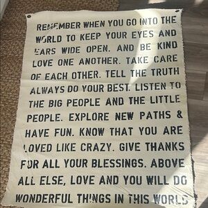 38x48 Inspirational Quote Wall Hanging - Black Text on Cream Fabric